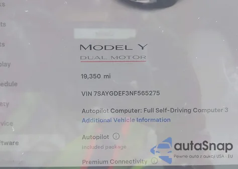 2022 Tesla Model Y Performance Dual Motor All-Wheel Drive z USA, uszkodzony, nr VIN 7SAYGDEF3NF565275